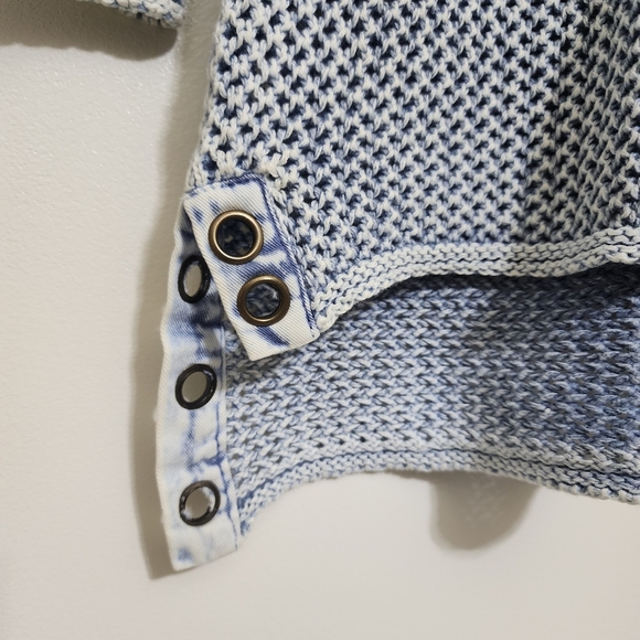 PBJ BLUES Blue Acid Wash Open Knit Ramie Blend Long Sleeve V Neck Top Medium - Picture 4 of 9